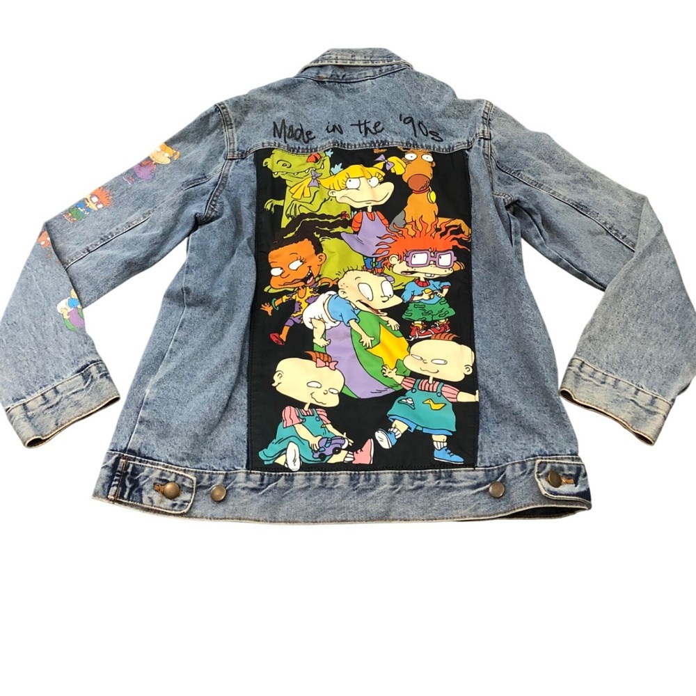 Nickelodeon Rugrats Denim Jacket Mens S Blue Acid Wash Graphic 90s‎ Cartoon